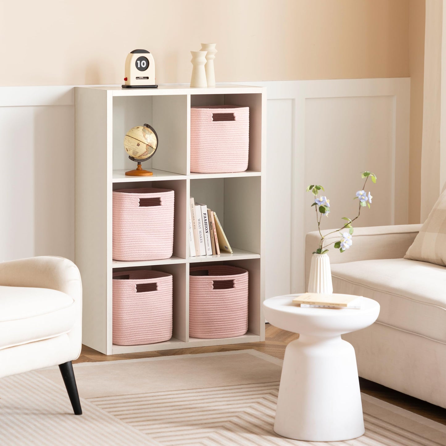 Dreamcountry 13x13 Cube Storage Bins, Storage Cubes with Handles, 4 Pack Cotton Rope Basket for Shelves, Cube Storage Organizer forToys, Book, Clothes, Home, Office, Nursery, Pink