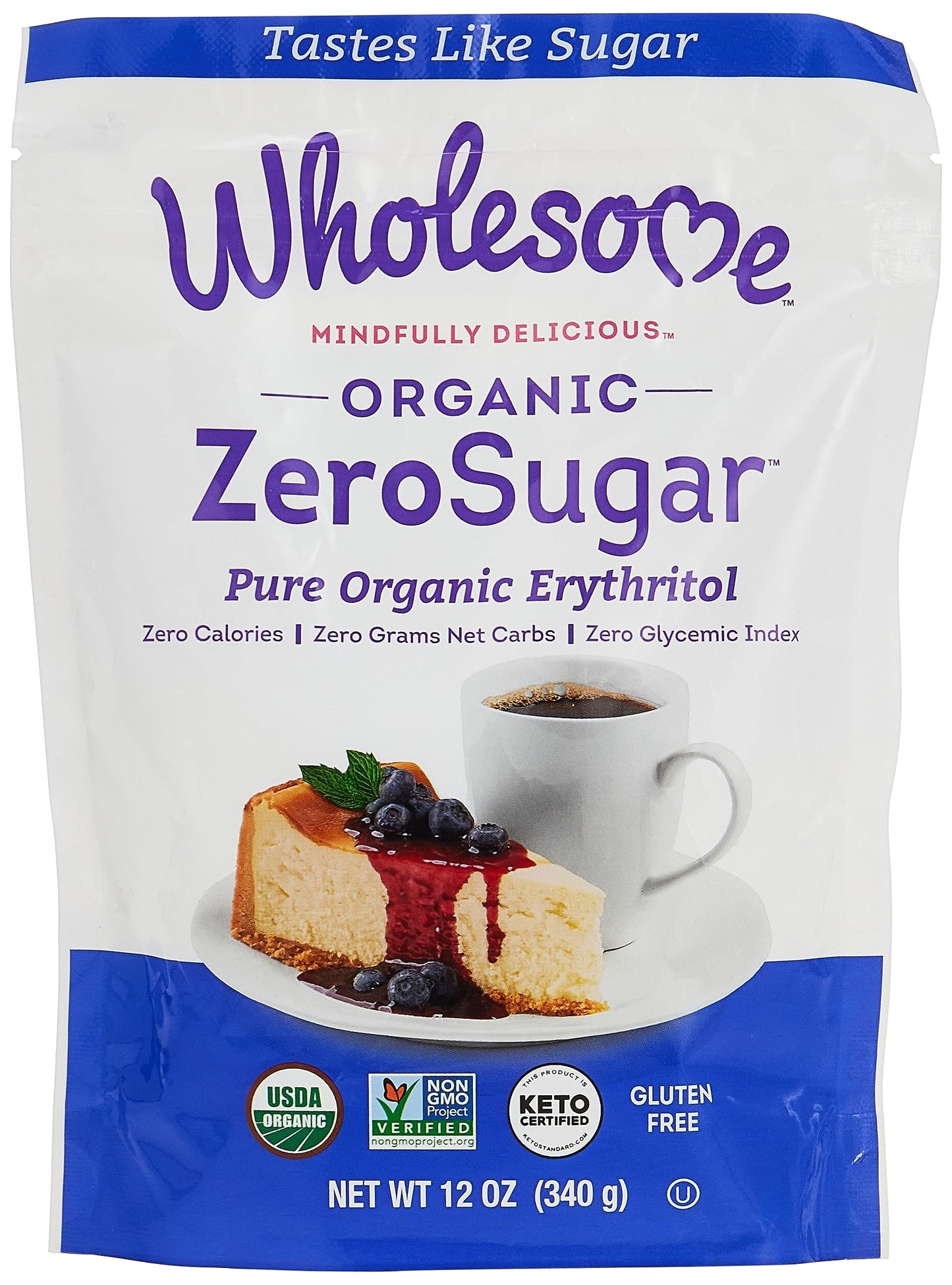 Wholesome Sweeteners 12-Ounce Organic Erythritol Sweetener, Zero Calorie Sweetener, Keto Friendly, Non GMO, Gluten Free & Vegan Sweetener, 8 Pack