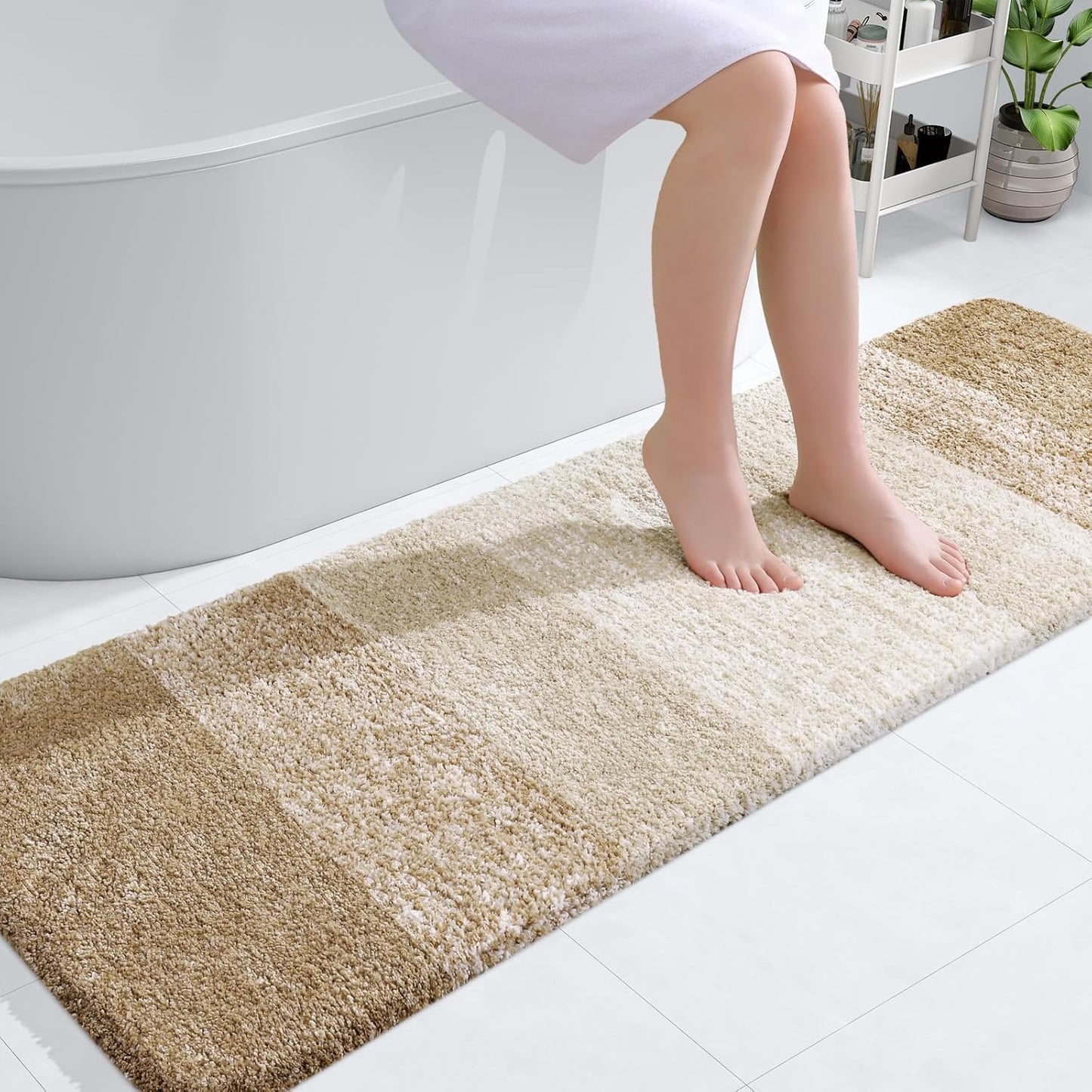 OLANLY Bathroom Runner Rug - Extra Soft Microfiber Mat, Quick Dry & Washable, 59x20 Inches, Tan