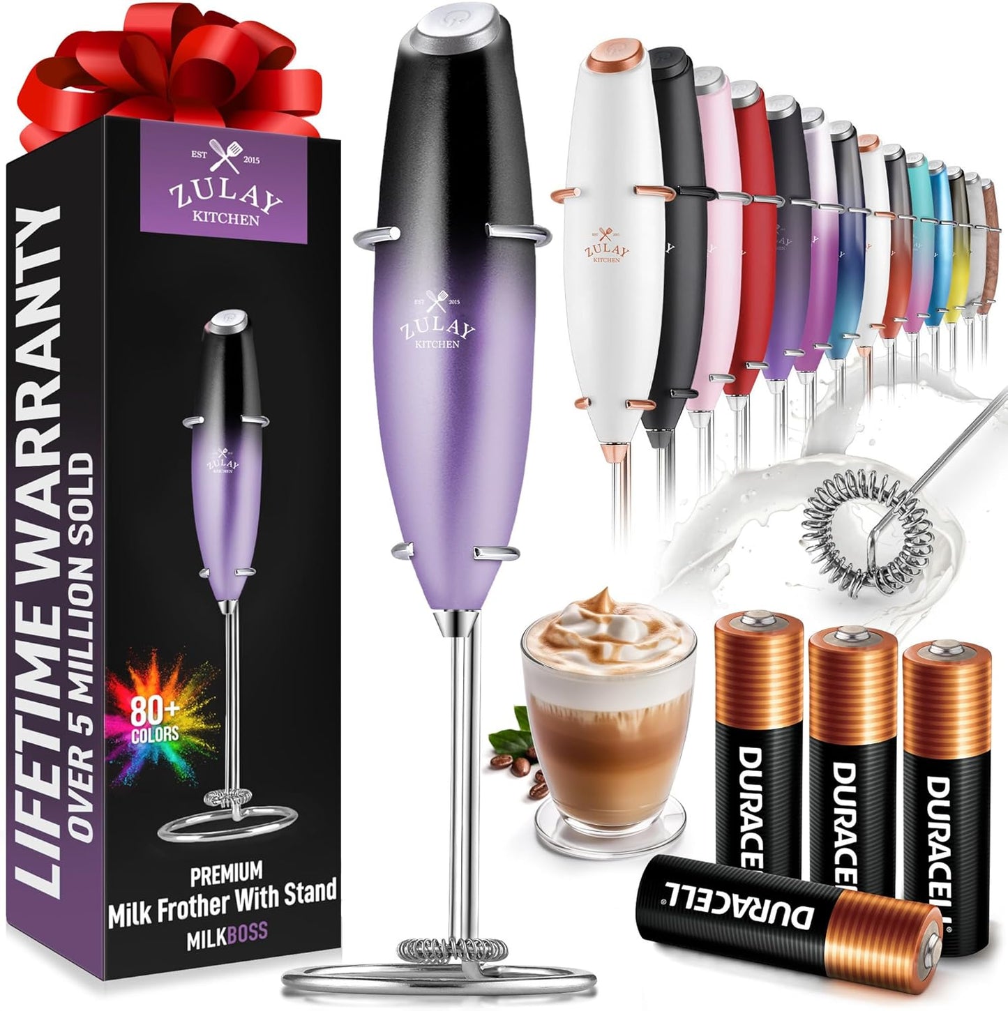 Zulay Kitchen Milk Frother Wand - Ultra-Fast Handheld Electric Whisk for Coffee & Lattes - Galaxy Color