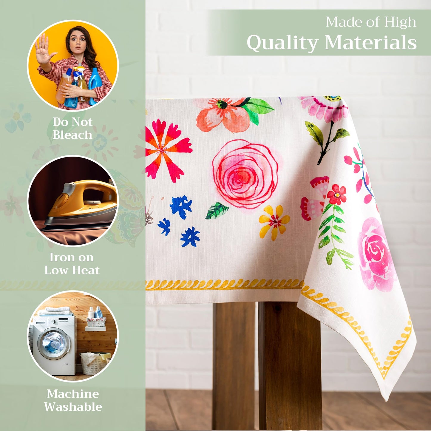 Maison d' Hermine Table Cloth Rectangle Table 100% Cotton 54 x 72 Inches Tablecloth Reusable Decorative for Dining Kitchen Farmhouse Home Gifts for Mothers Day Spring Summer - Happy Florals - Sweety