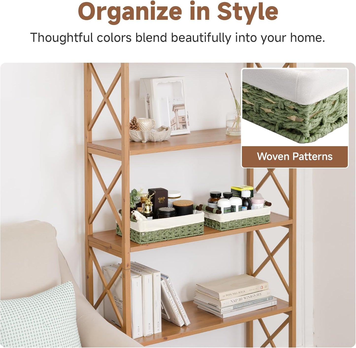 StorageWorks Small Wicker Baskets - Organizing with Handles & Liner | Green Paper Rope Bathroom Storage, 2 Pack