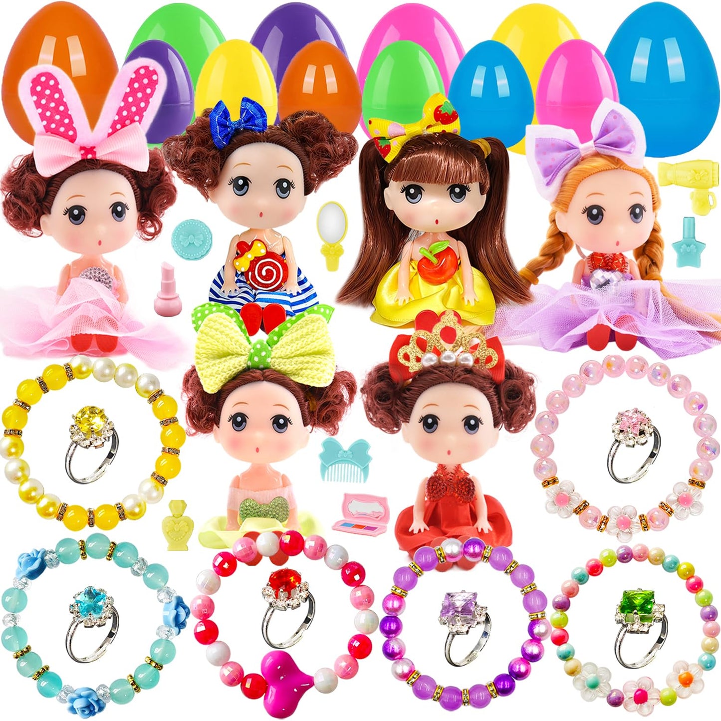 Prefilled Easter Eggs with Toys Easter Eggs Filled Easter Basket Stuffers for Toddler Girls Kids with Toys Dolls Girl Gifts Egg Hunt Non Candy Fillers Age 3 4 5 6 7 8+ Years Old