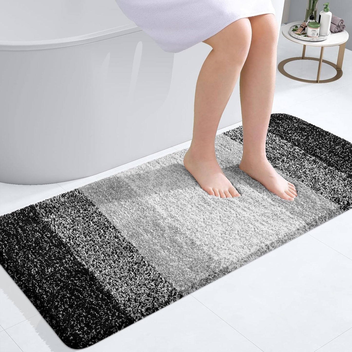 OLANLY Bathroom Runner Rug - Extra Soft Absorbent Microfiber Mat | 47x20, Quick Dry, Rubber Backing, Black