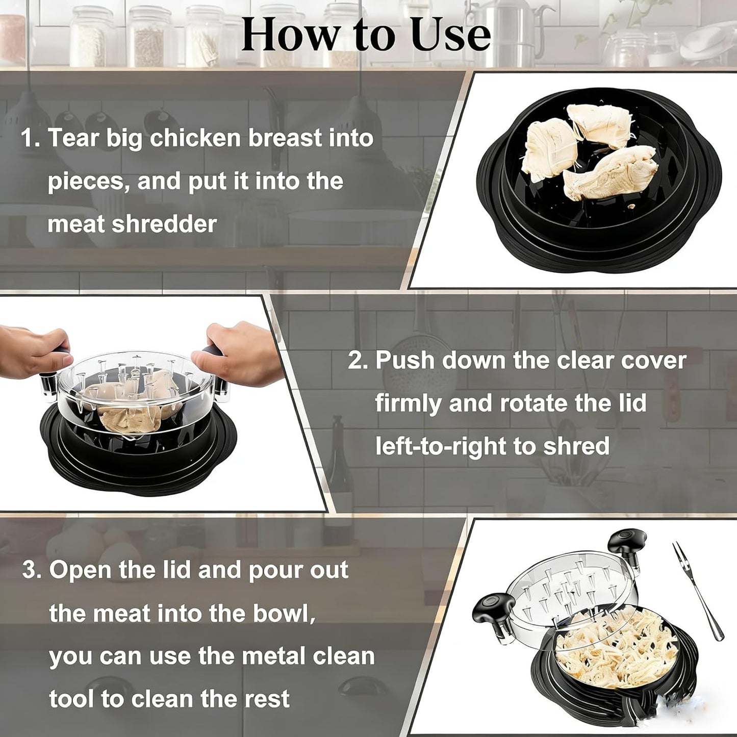 Skiennix Professional Chicken Shredder - Large Meat Shredding Tool with Anti-Slip Grip | Black