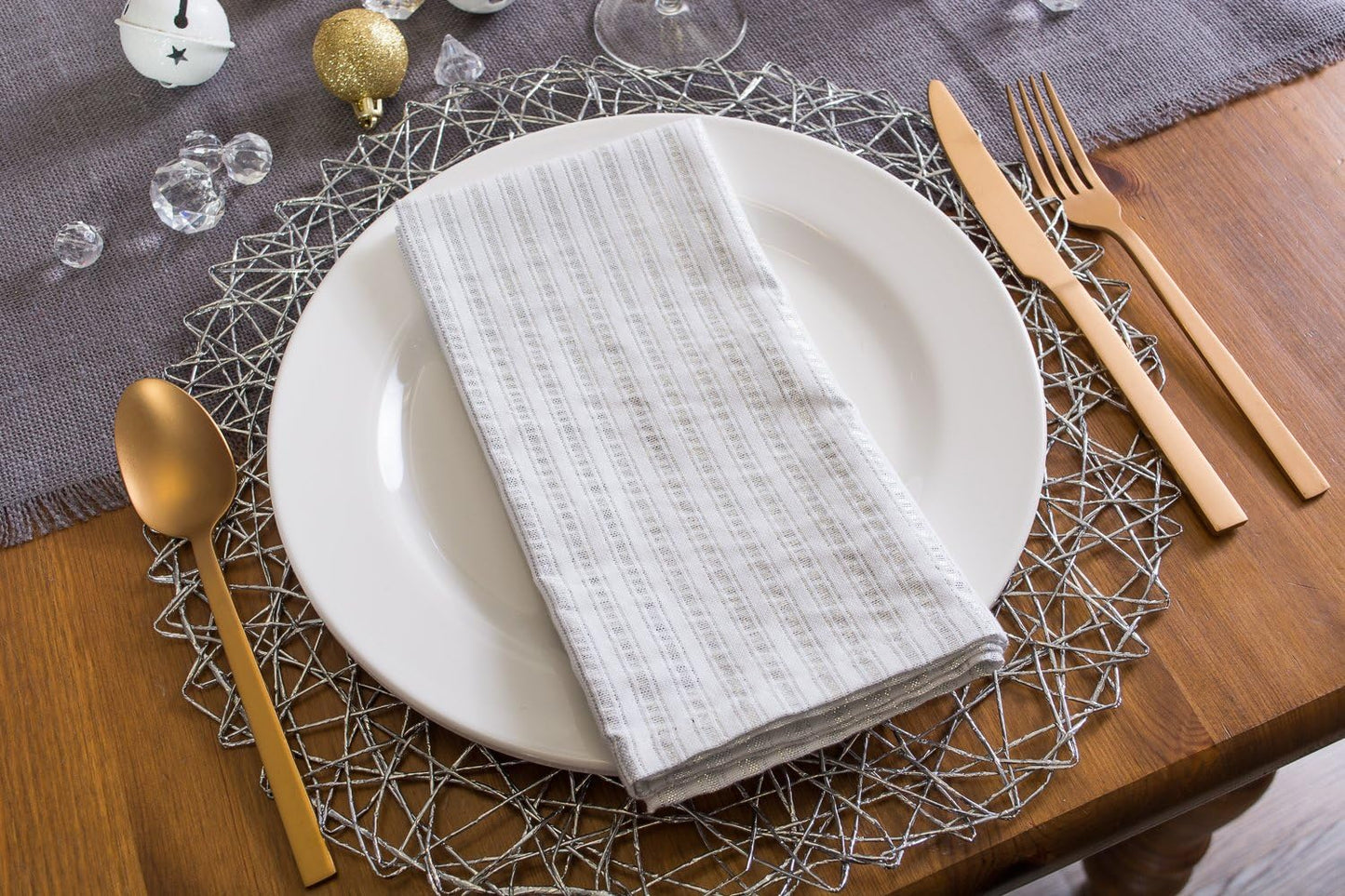 Hanukkah Tabletop Napkin Set - 6-Piece Silver Stripe Décor for Festival of Lights