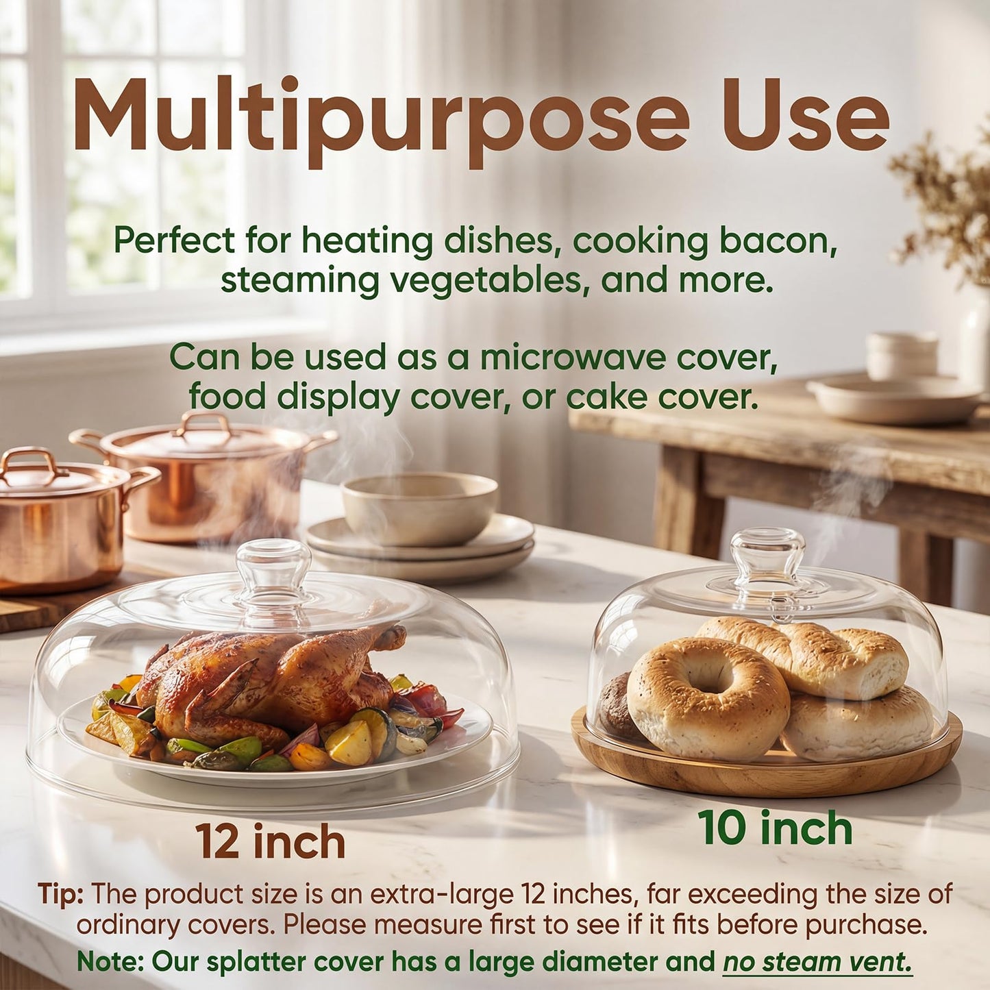 12" Borosilicate Glass Microwave Splatter Cover, Large Clear Food Cover with Handle, 12-Inch Plate Lid, BPA-Free, Heat-Resistant & Dishwasher-Safe Microwave Splatter Guard for Reheating