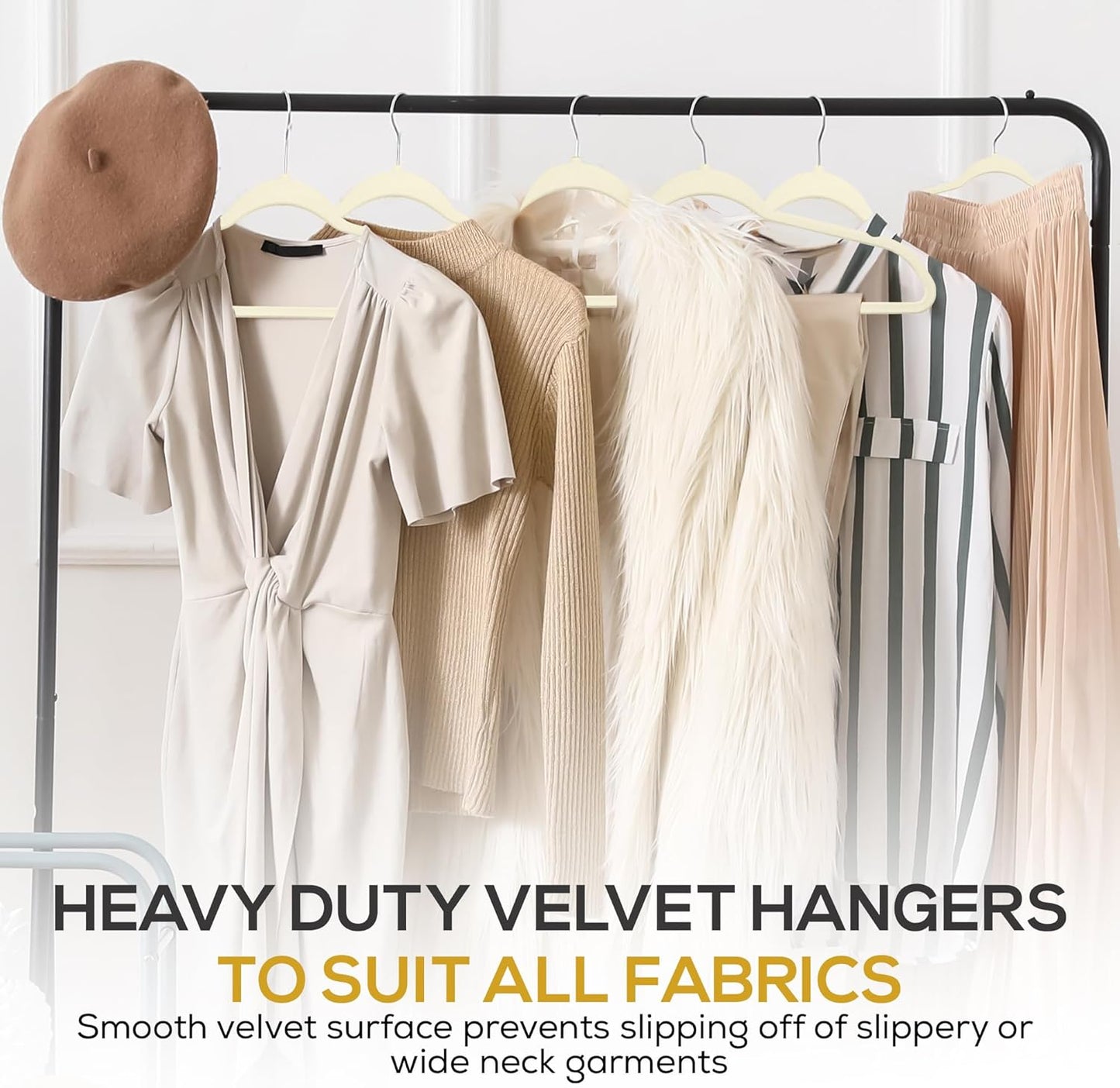Techzoo Velvet Hangers - Ultra Thin Non-Slip Space-Saving Design | 50 Pack in Ivory, 360° Swivel Hook