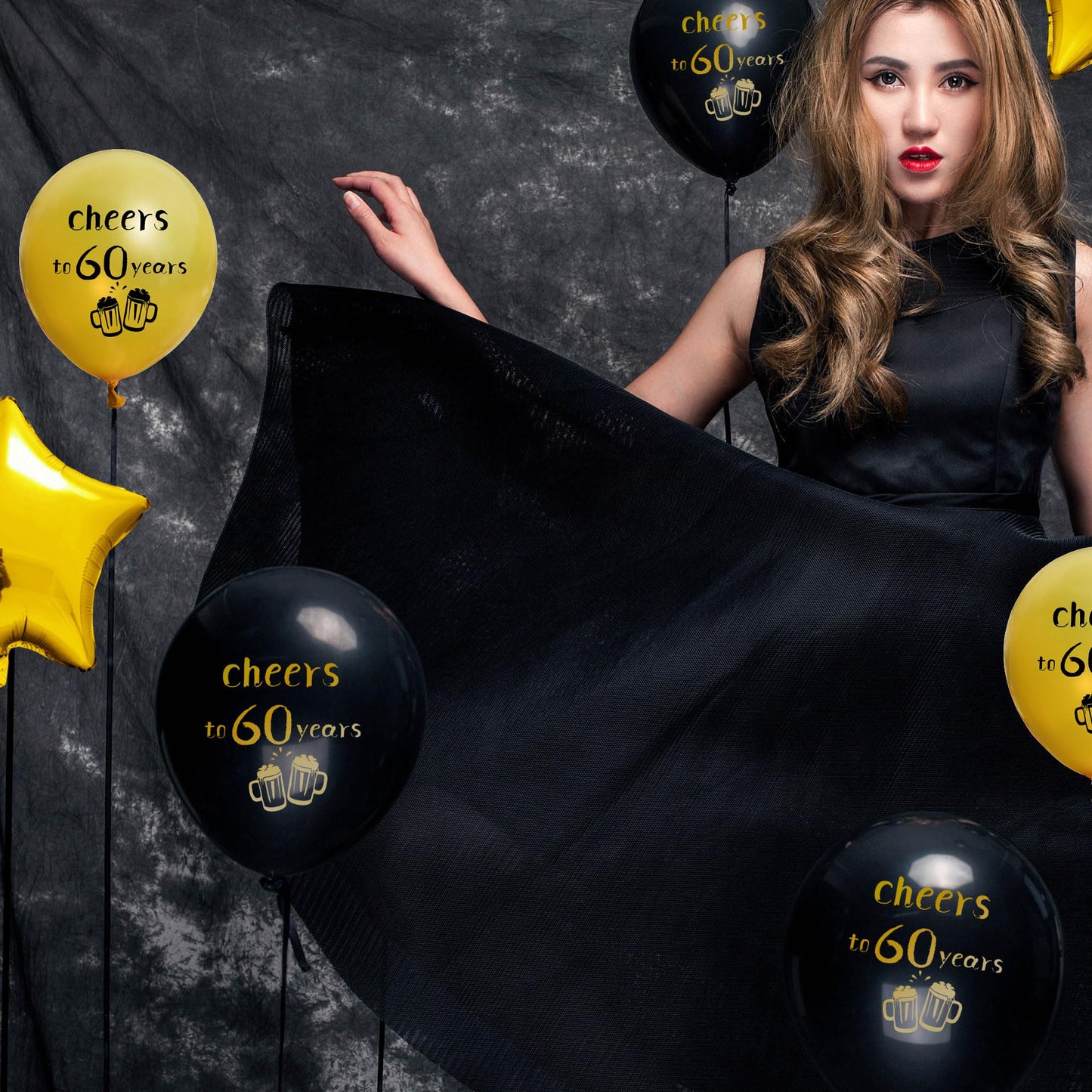 SHUNTAI Cheers to 60 Years Black and Gold Birthday Decorations - 60th Birthday Balloons, Latex Gold Confetti for Women Men - 60 Anniversary Theme Happy Party Decor 12 Inch
