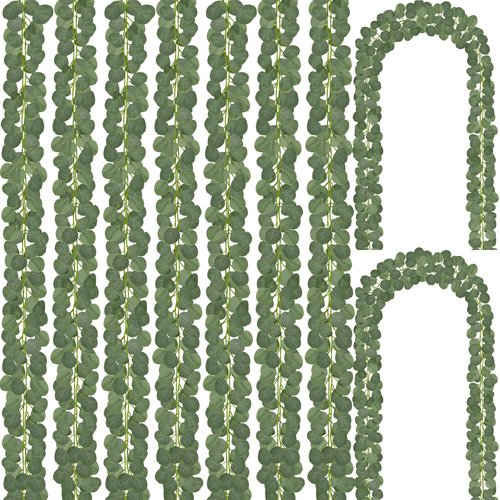 CQURE 48Pcs Eucalyptus Garland,Artificial Eucalyptus Leaves Table Greenery Garland Wreath Vines for Wedding Party Table Bedroom Wall Room Decor