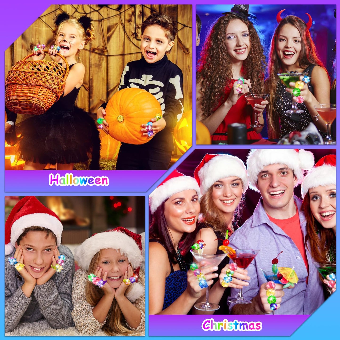 OLUPP Party Favors 100 Pcs Light Up Rings, Glow In The Dark Party Supplies, 6 Style Flashing Glow In The Dark Rings for Adults & Kids, LED Ring for Birthday, Concert, Raves, Halloween, Christmas