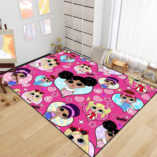Girls Rugs for Bedroom Cute Black Girls Rugs for Living Room Large Pink Sofa Floor Mats Room Decor, 5x7 Feet