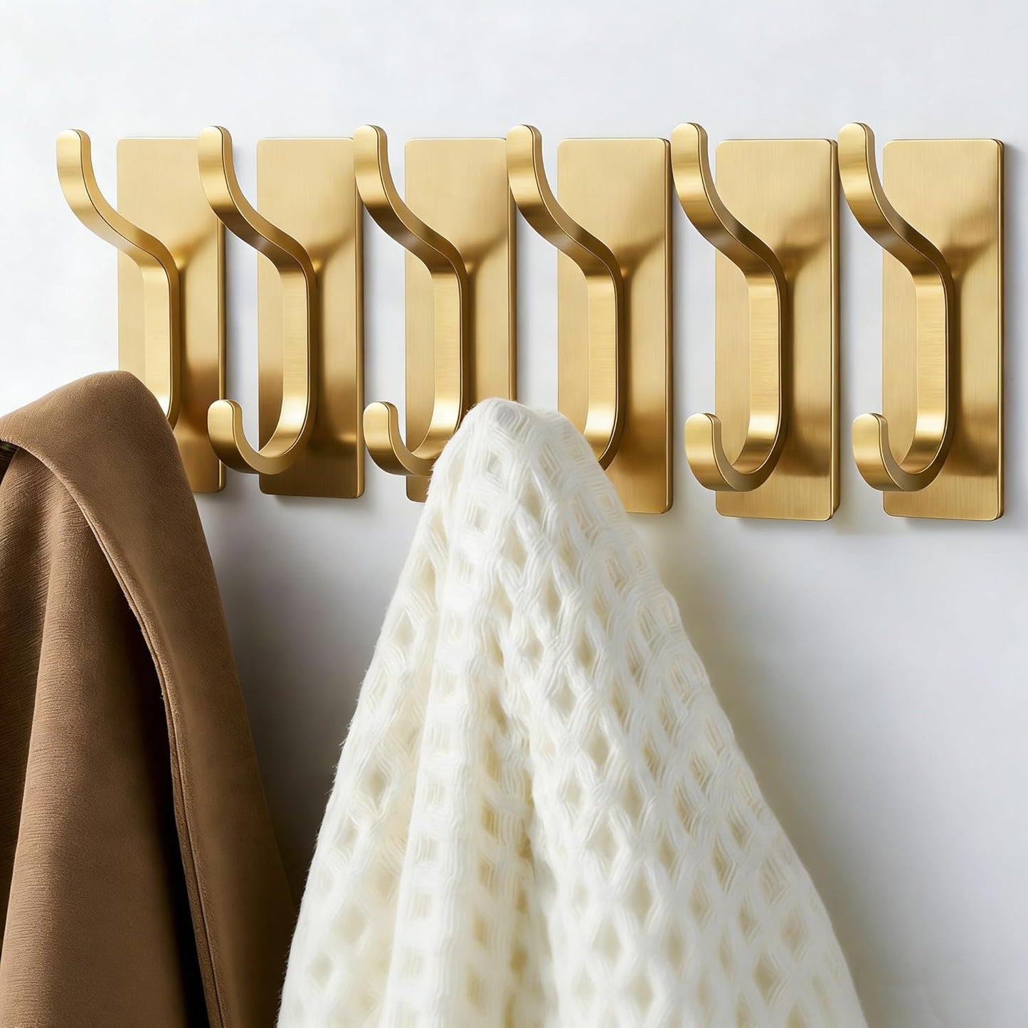Pickpiff Adhesive Wall Coat Hooks - Heavy Duty Metal Stick-On Hangers for Towels, Bags & Clothes - Gold, 6 Pack