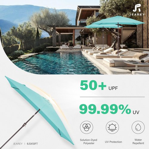 JEAREY Patio Umbrella - 6.5x10 ft Rectangular Outdoor Umbrella with Tilt & Crank | UV Protection, Peacock Blue