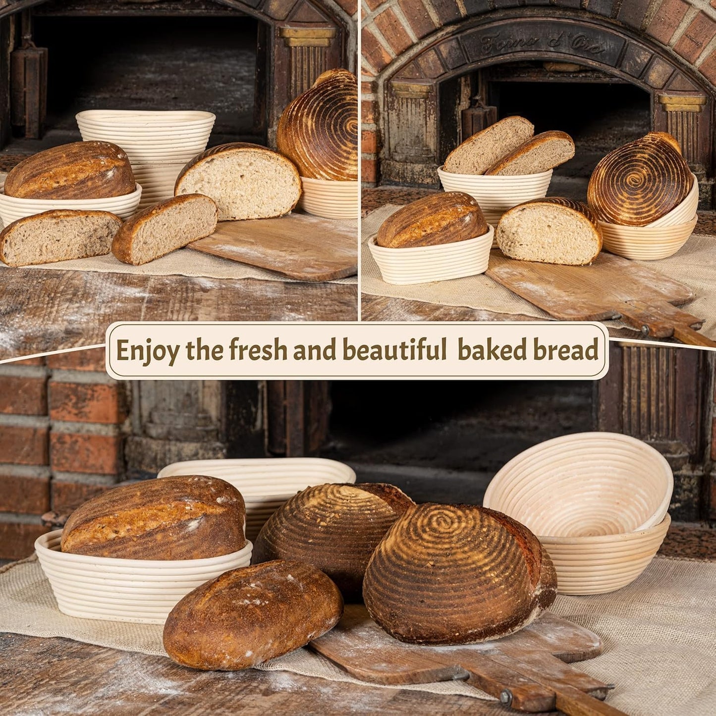 Banneton Bread Proofing Basket - 10-Inch Oval Set of 2 with Liner for Artisan Sourdough Baking