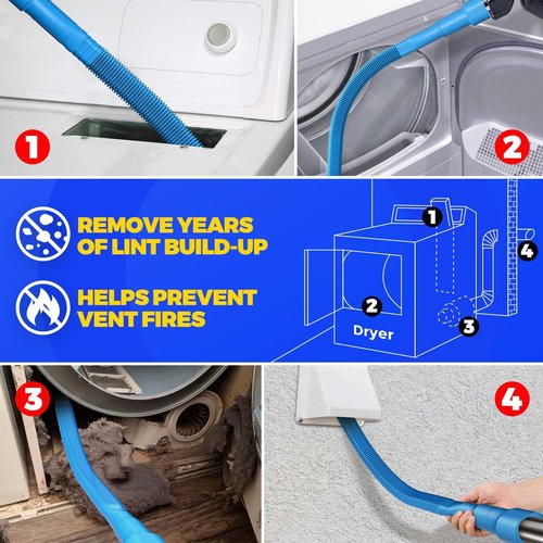 Holikme Dryer Vent Cleaner Kit - 2-Piece Lint Vacuum Attachment & Flexible Brush, Blue