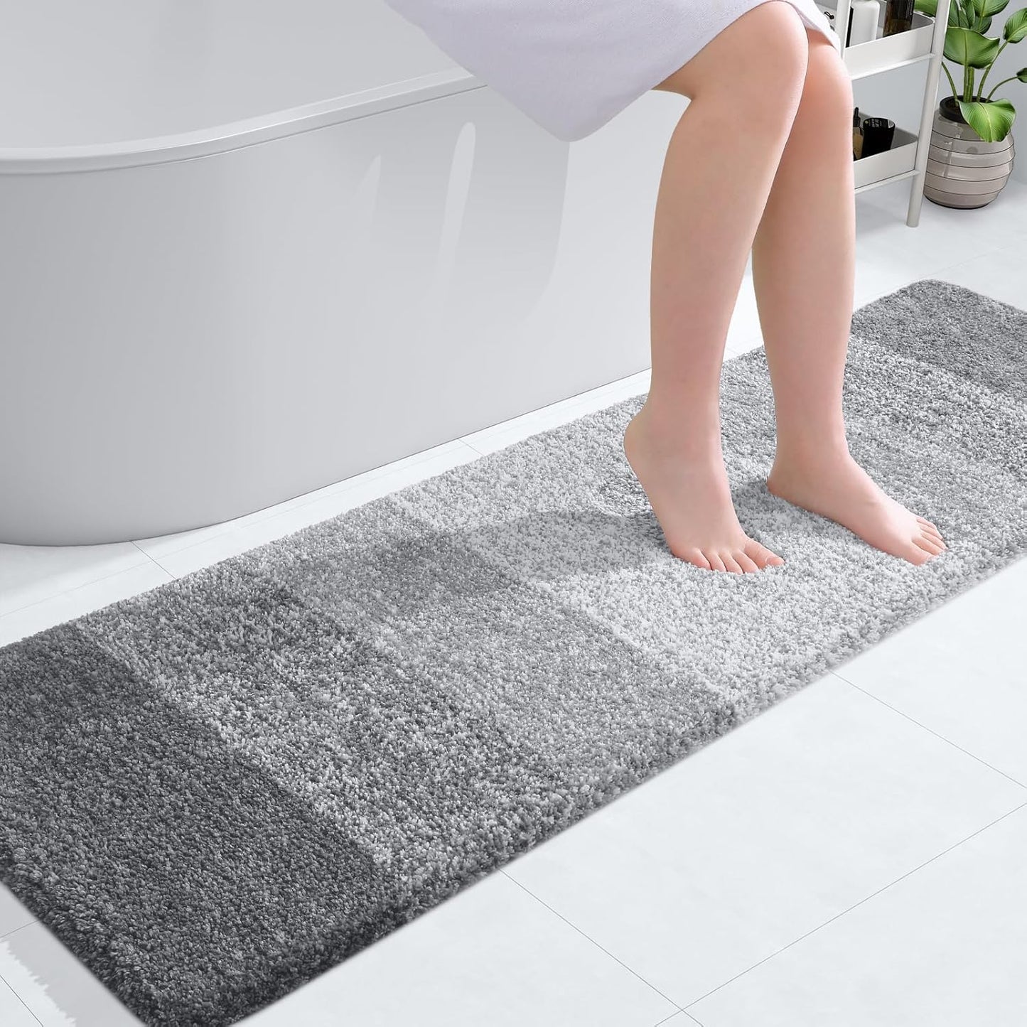 OLANLY Bathroom Runner Rug - Extra Soft Microfiber Mat, Quick Dry & Washable | 59x17, Light Grey