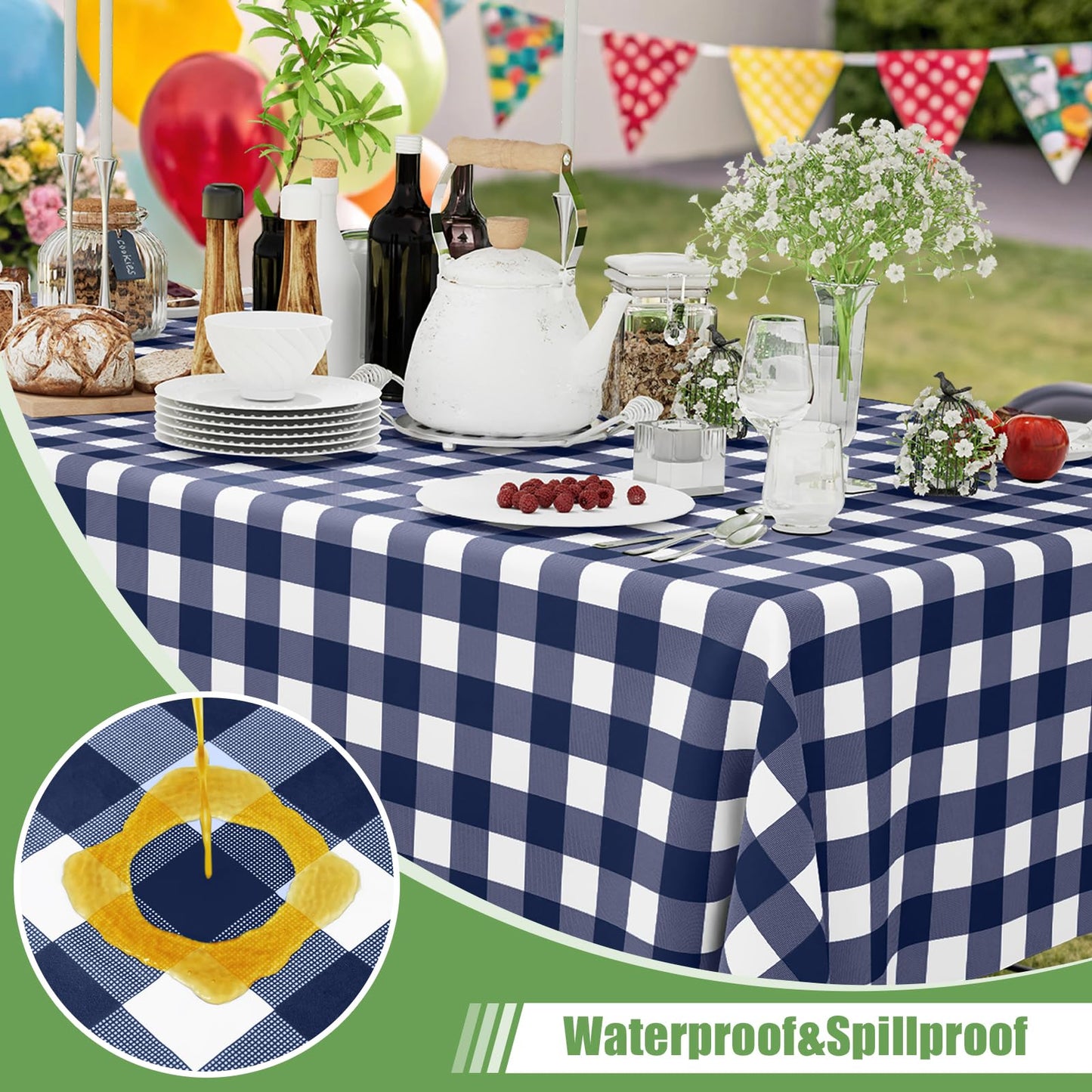 Smiry 10 Pack Navy Gingham Disposable Tablecloths - 54" x 108" Heavy Duty Plastic Table Cloth, Waterproof Buffalo Plaid Table Covers for Picnic, Banquets, Outdoor Parties