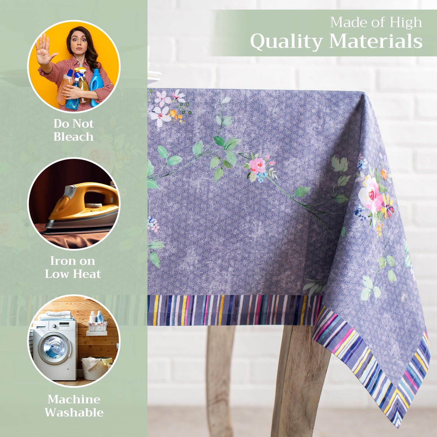 Maison d' Hermine Table Cloth Square Table 100% Cotton 54 x 54 Inches Tablecloth Reusable Decorative for Dining Kitchen Home Gifts for Mothers Day Spring Summer- Sweet Rose Lavender - Country Garden