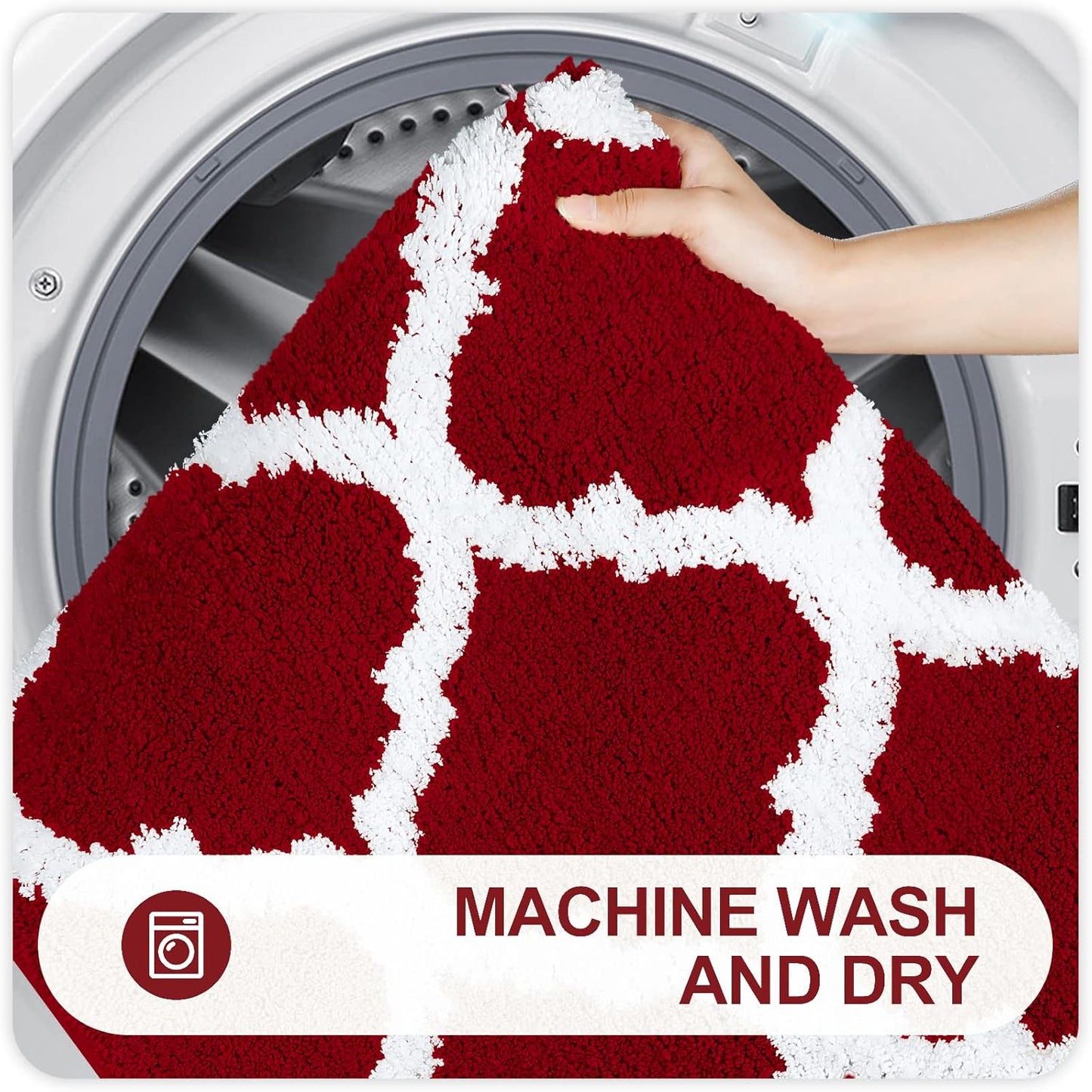 OLANLY Bathroom Rugs Set - 2-Piece Microfiber Bath Mat & U-Shaped Toilet Rug | Non-Slip, Machine Washable, Burgundy (30"x20" + 24"x20")
