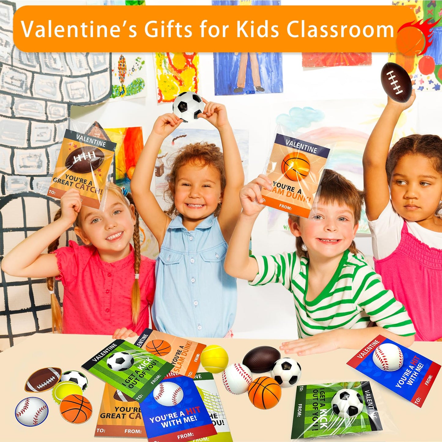 Valentines Day Sports Gifts Cards for Kids Classroom,20 Pack Foam Sport Ball Toys with Class Exchange Cards for Boys Girls,Valentine Goodie Bag Stuffers School Party Favors Prizes Treats for Toddlers