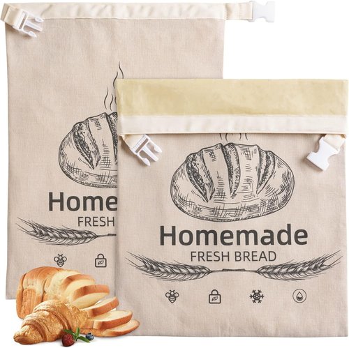 Beeswax Bread Bags - 2 Pack Reusable Organic Linen for Sourdough | 17 x 12.6 Inches - Freshness Preservation