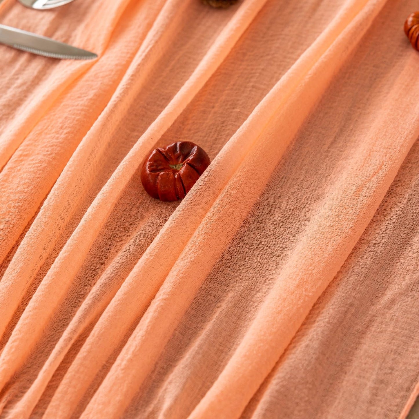 Keketoarrange 3pcs Fresh Salmon Cheesecloth Table Runner Valentines Decor Peach Echo Gauze 120 Inch 10 FT Boho Table Runner for Wedding Baby Shower Bridal Shower Party Sheer Spring Home Decorations