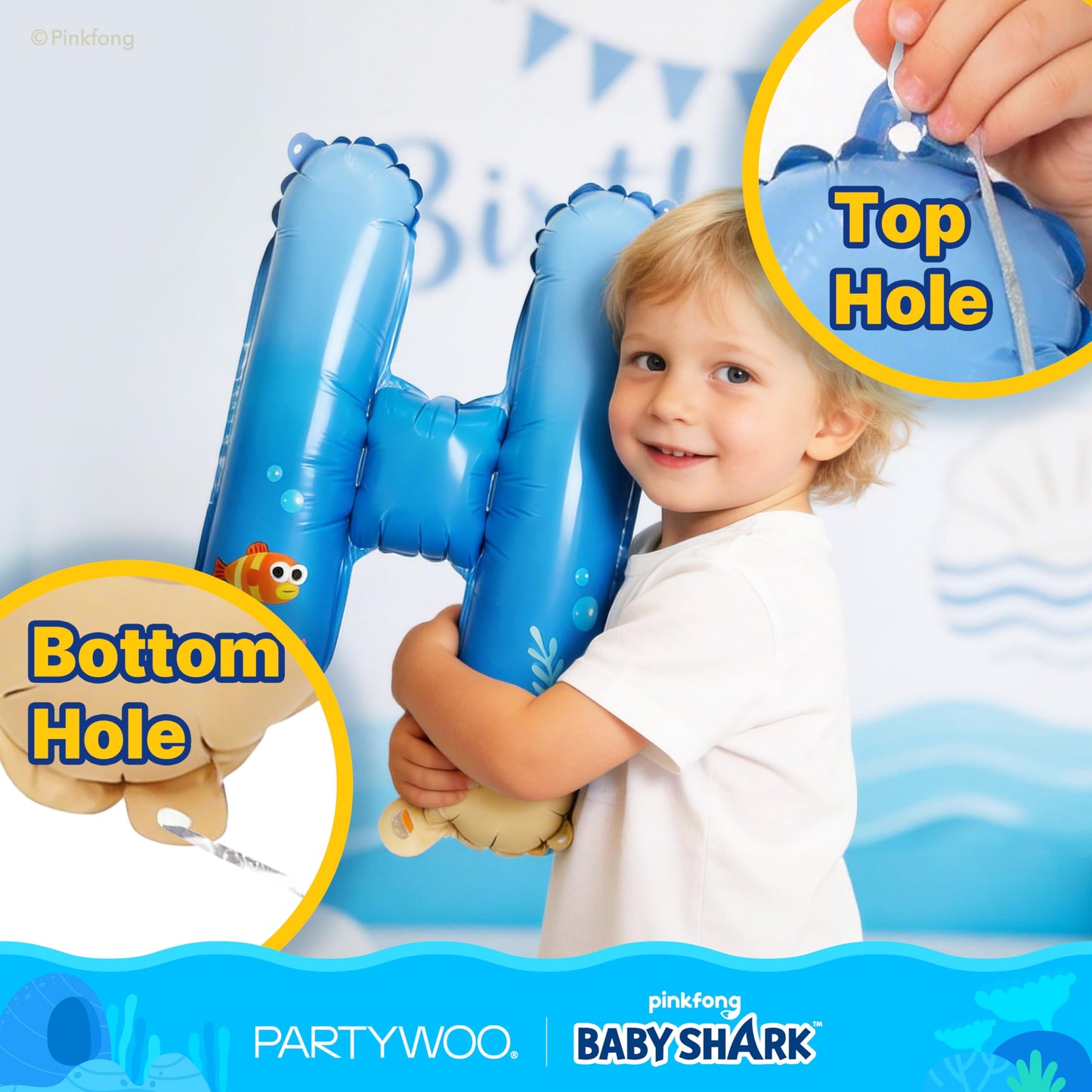 PartyWoo Baby Shark Blue Happy Birthday Banner Letter Balloons 16 Inch Blue Mylar Foil Letter Balloons for Boys and Girls Baby Shark Under the Sea Ocean Theme Kids Birthday Party Decorations