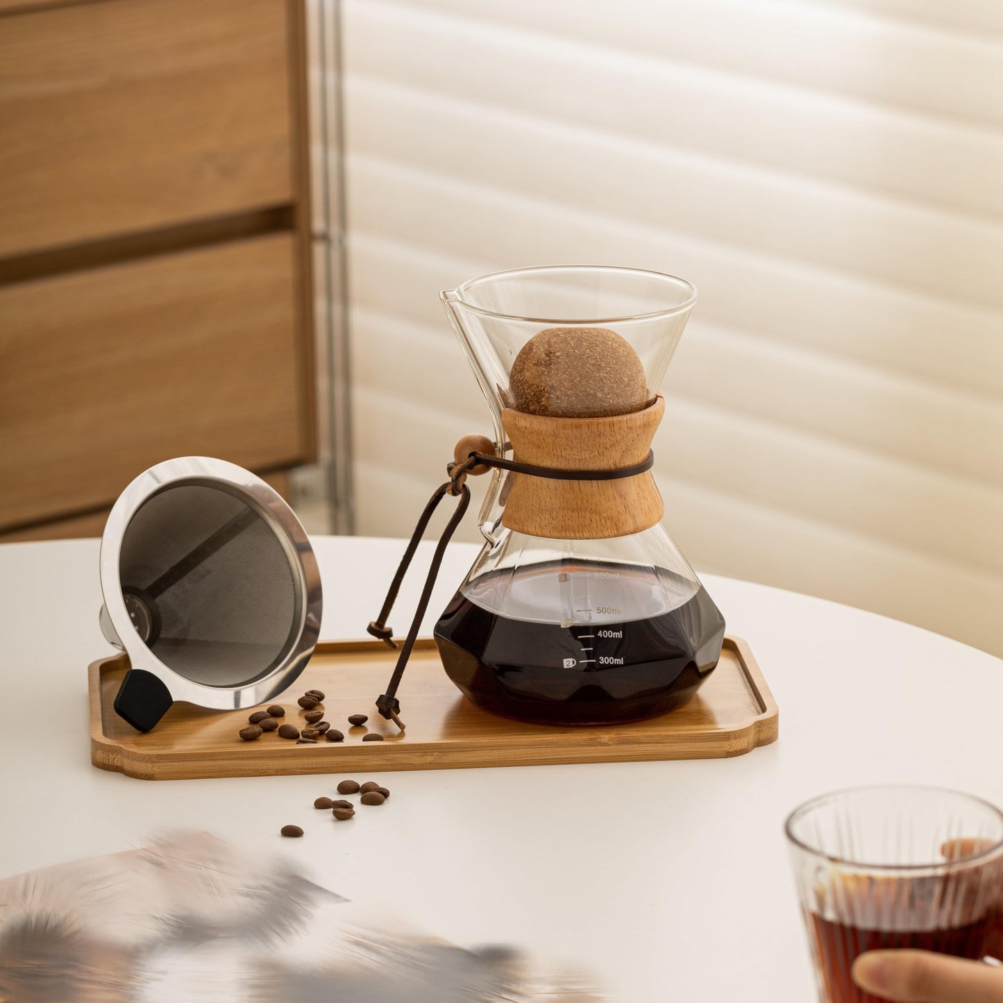 HYAXGM Pour Over Coffee Maker With Wood Sleeve，27oz/800mlPour Over Coffee Dripper,Pour Over Coffee Maker Set With Cork Stopper (27oz/800ml)