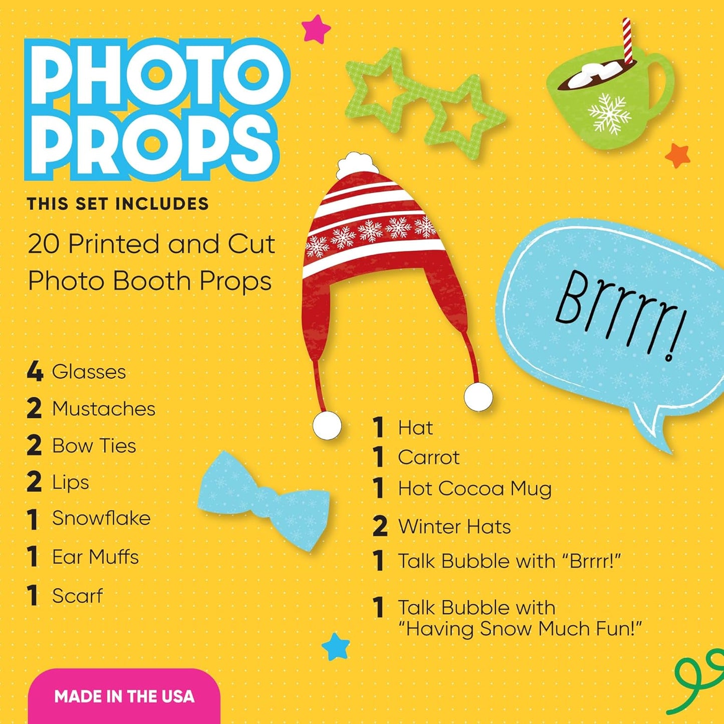 Winter Party Photo Booth Props Kit - 20 Fun Accessories for Celebrations