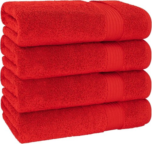 Cotton Paradise 4-Piece Turkish Bath Towels Set - 100% Cotton Extra Large Plush Red Towels