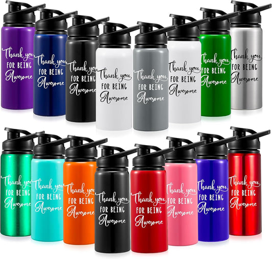 Pinkunn 16 Pcs Employee Appreciation Gifts Thank You Water Bottle Gifts for Team Staff Coworker Lightweight Leakproof Thank You for Being Awesome Gifts(Multicolor, 17 oz)