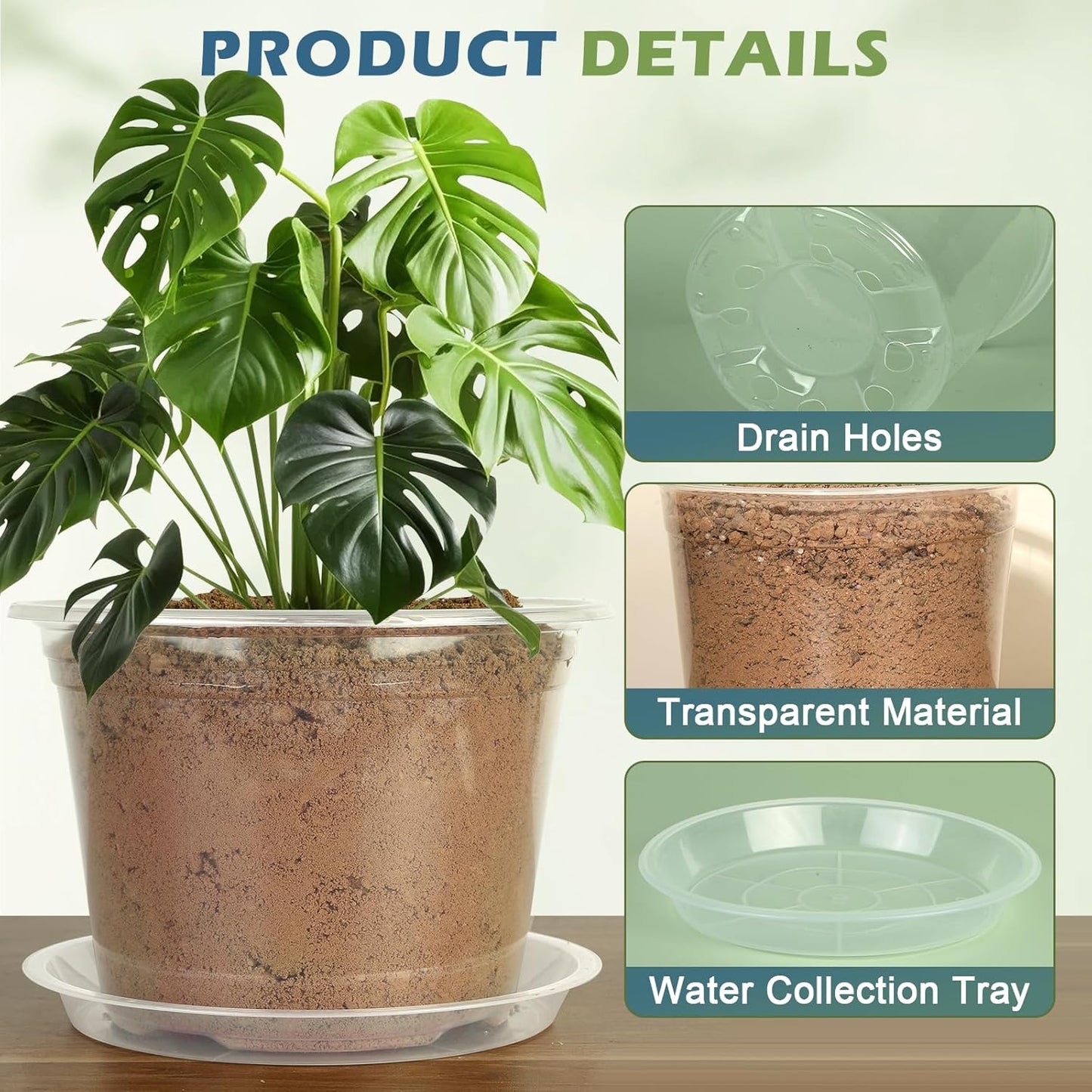 Skiennix Clear Nursery Pots - Large Size with Drainage & Saucers | 9 Pack Plastic Plant Pots for Seedlings