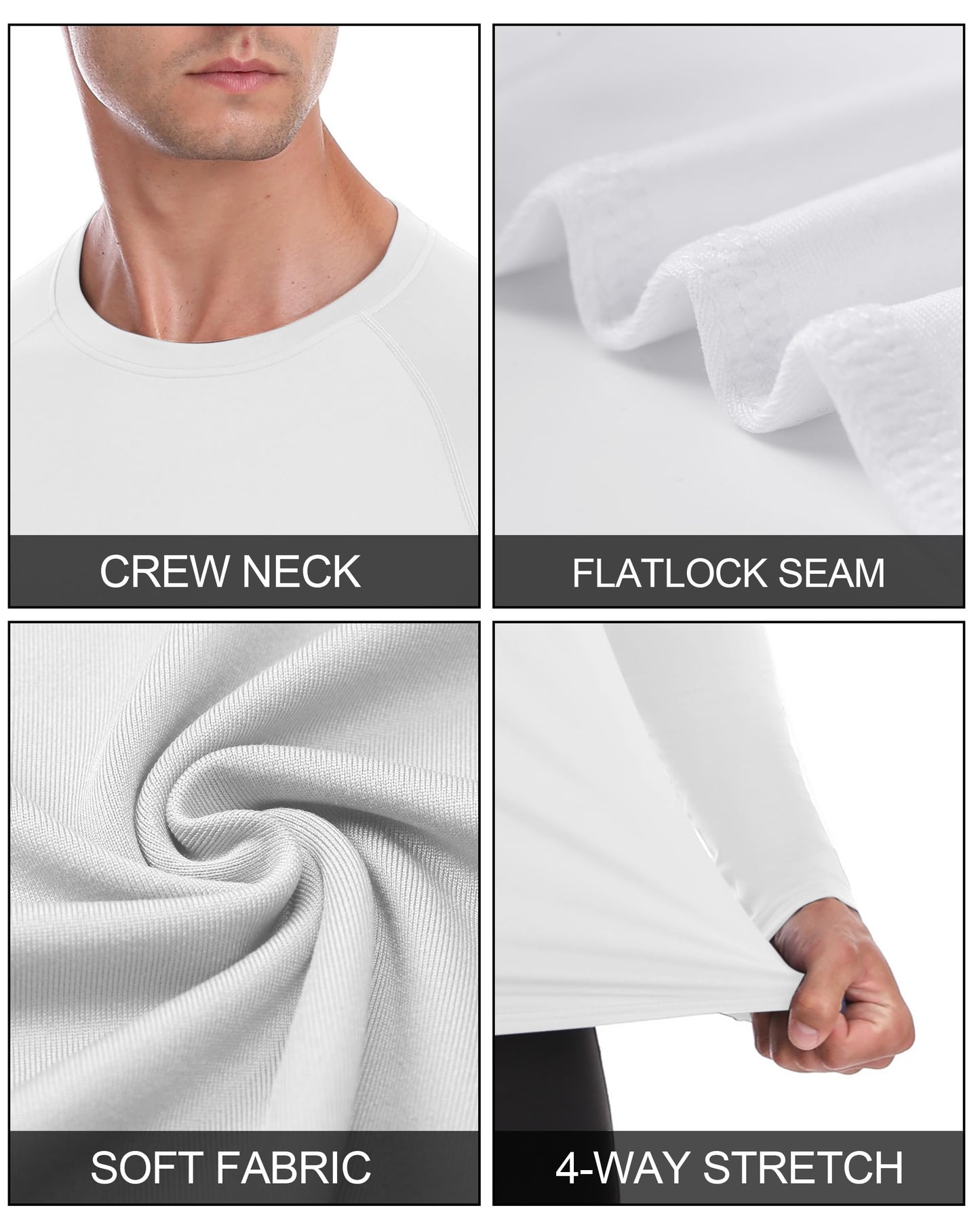 Twekfish Men's Thermal Compression Shirt, Long Sleeve Fleece Lined Workout Shirts Winter Cold Weather Athletic Base Layer Top White
