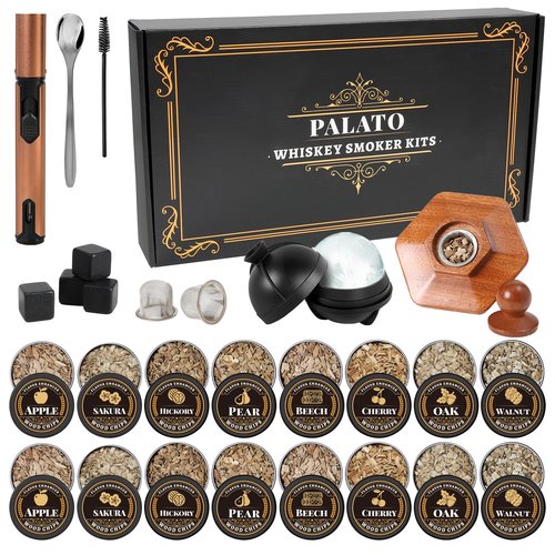 27Pcs Whiskey Smoker Kit- 16 Wood Chips,Ice Ball Molds, Cocktail Smoker Infuser Kit, Old Fashioned Drink Smoker Kit, Birthday Bourbon Whiskey Gifts for Husband,Men,Dad(No Butane)