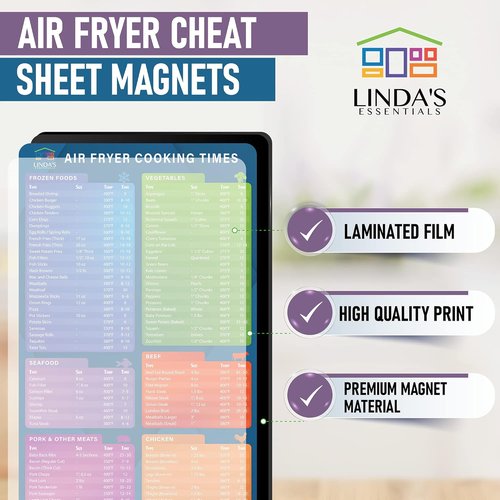 Air Fryer Cheat Sheet Magnets - Essential Cooking Guide for Beginners | Magnetic Quick Reference (3 Pack)