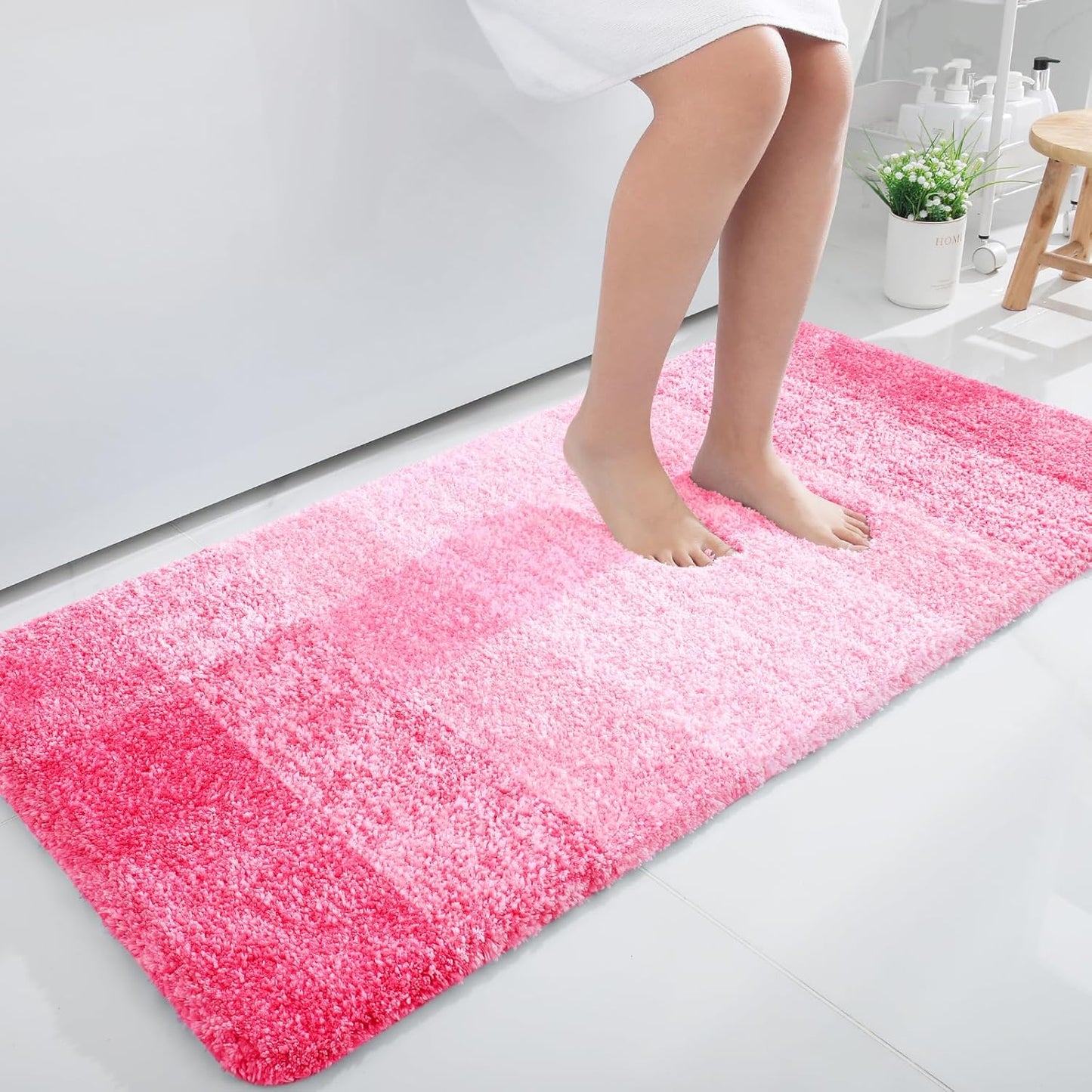OLANLY Large Bathroom Rugs - Extra Soft Absorbent Microfiber Mat | Quick Dry, Machine Washable, Pink 50x30