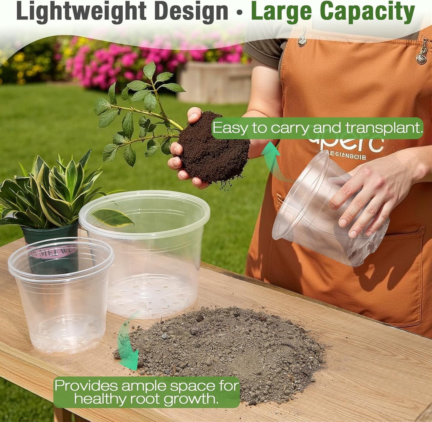 Skiennix Large Clear Nursery Pots - 9 Pack Plastic Plant Seedling Pots with Drainage | 7/8/10 Inch for Indoor & Outdoor Gardening
