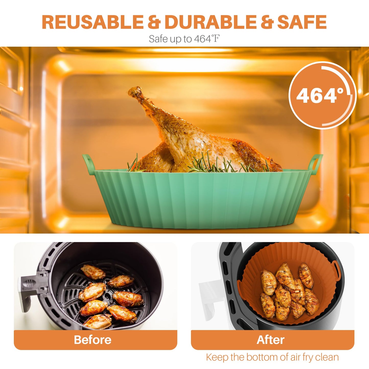 ME.FAN Air Fryer Silicone Liners for 4 to 7 QT [2 Pack] Reusable Air Fryer Basket with Handles & Holes Light Grey