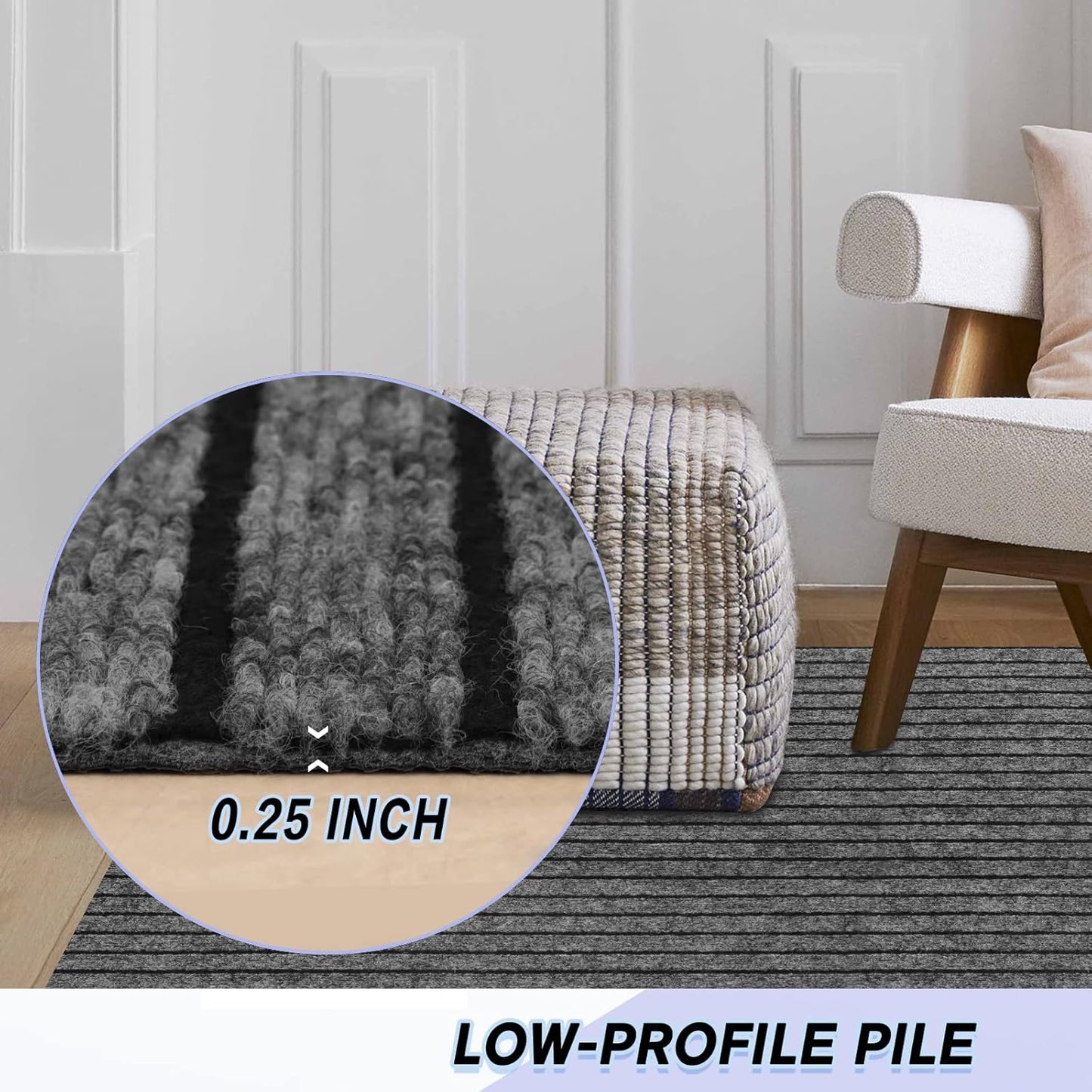 Skiennix Non-Slip Area Rug Runner - Easy Clean Waterproof Design for Hallway & Kitchen | 2FT x 6FT Gray Stripe