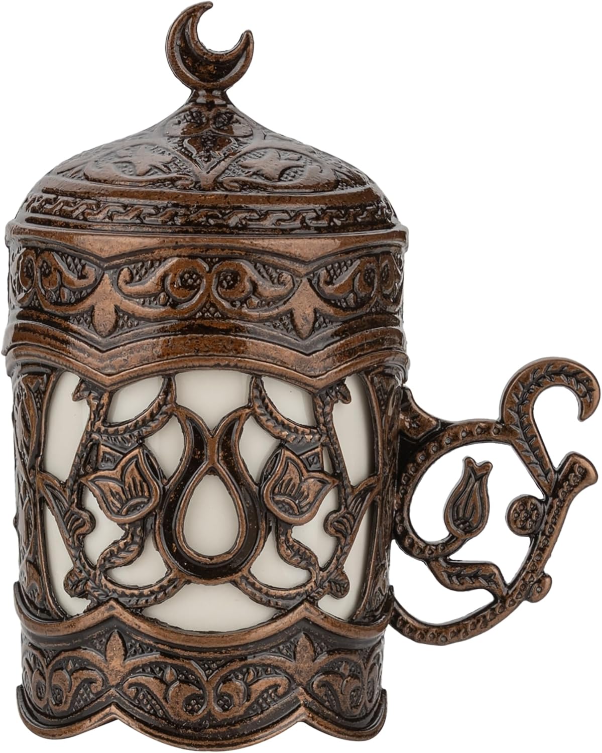 Alisveristime Ottoman Turkish Greek Arabic Espresso Coffee Cups with Saucer and Lid (Set of 2) (Hilal) (Silver)