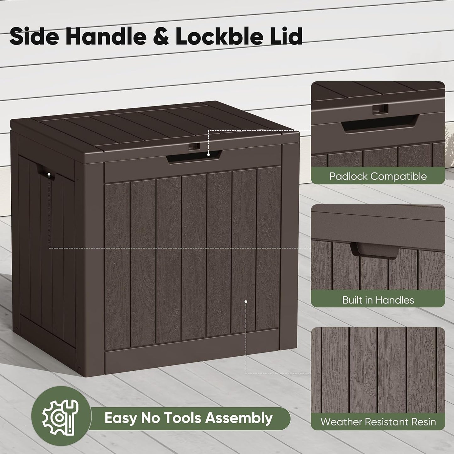 NEWBULIG 31 Gallon Deck Box - Weatherproof Resin Outdoor Storage for Secure Package Deliveries & Garden Use