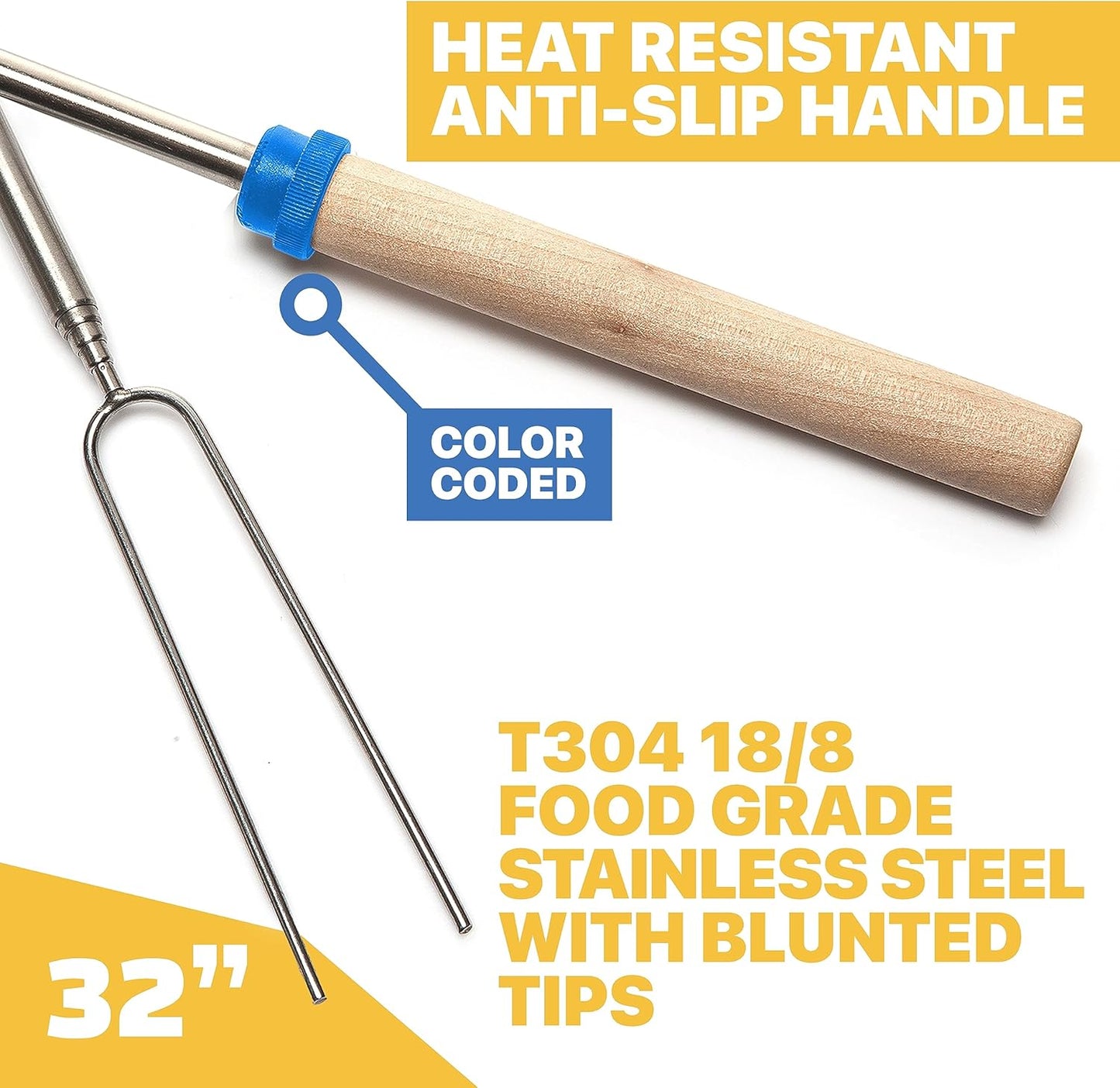 MalloMe S'mores Sticks - 32" Marshmallow Roasting Skewers for Campfire Cooking | 5-Pack Outdoor Essentials