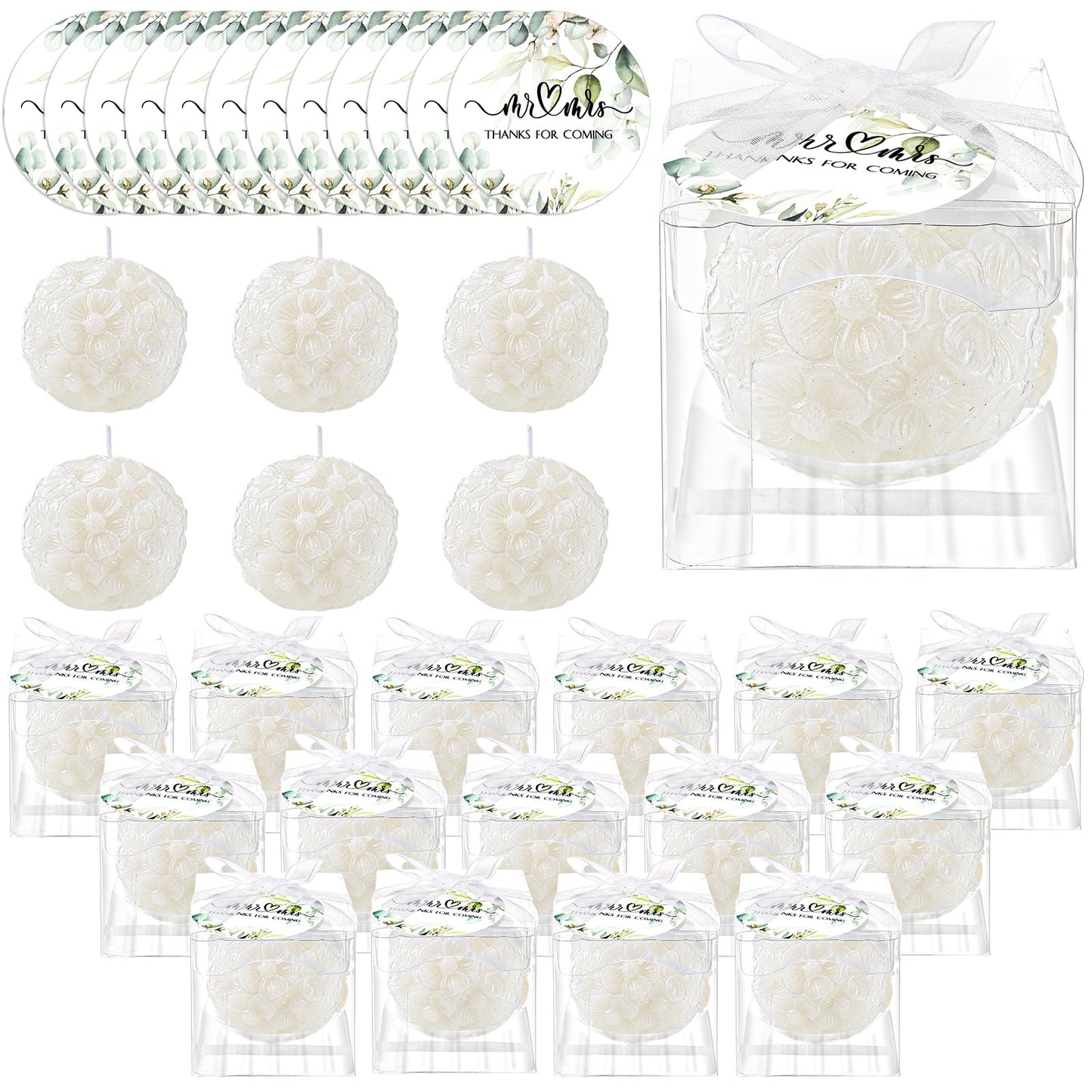 Roowest 50 Pack Wedding Candles Favors Set Include Rose Ball and Greenery Thank You Cards Party for Guests Bridal Shower Return Gifts Keepsakes