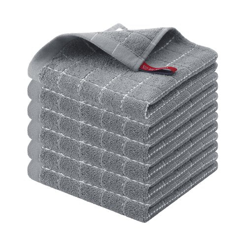 Homaxy 100% Cotton Terry Kitchen Dish Cloths, Ultra Soft and Absorbent Dish Towels for Kitchen, Suitable for Drying and Washing Dishes, 6 Pack, 12 x 12 Inches, Grey