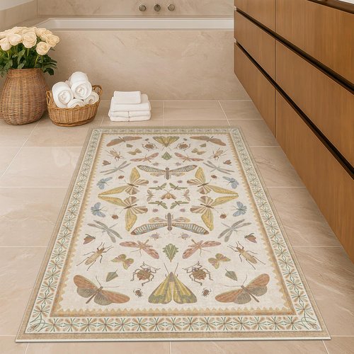 Hazo Haus 3x5 Washable Non-Slip Bathroom Rug - Ultra Soft Colorful Insect Design for Kids' Rooms