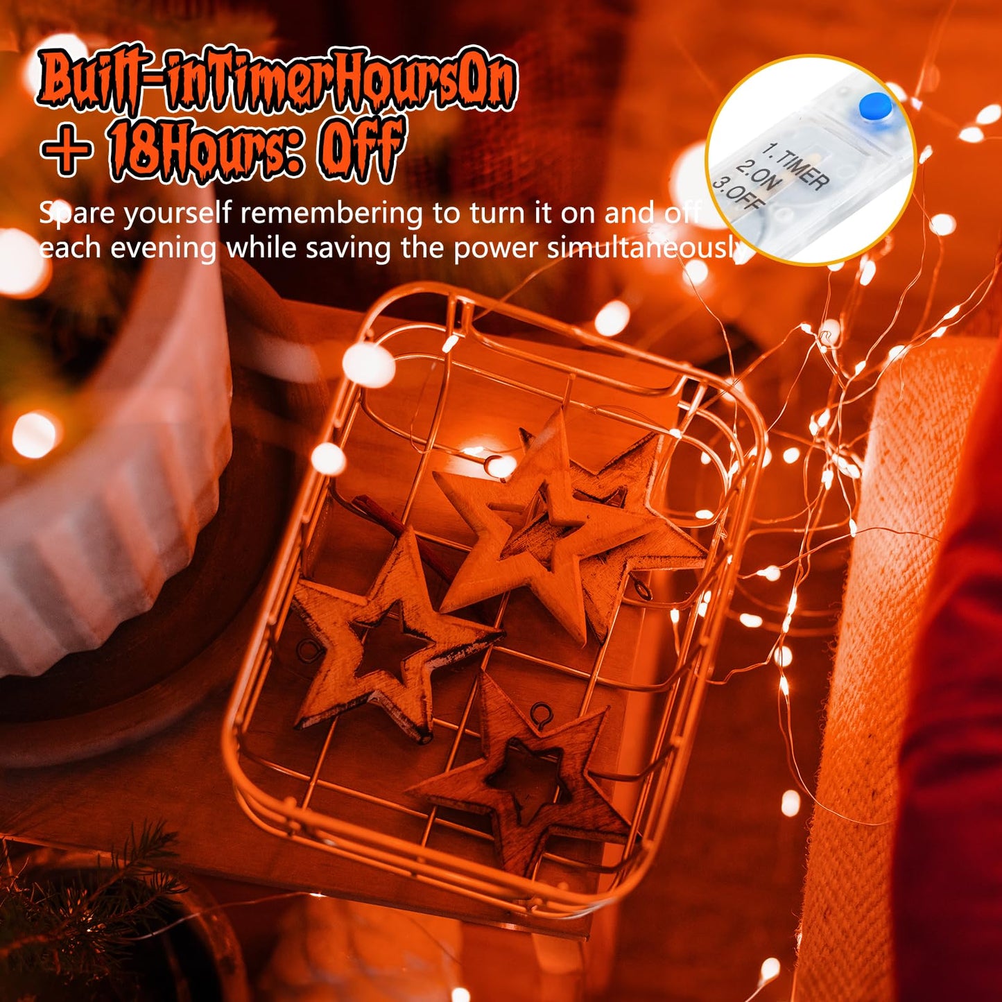 Minetom 6 Pack Orange Fairy Lights Battery Operated with Timer - 7ft 20 LED Waterproof Short Micro Firefly Lights for Halloween Decor, Pumpkin DIY Craft, Paper Lantern Decoration