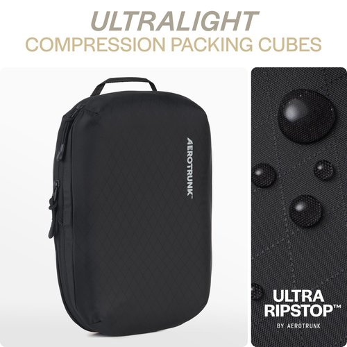 Aerotrunk Ultralight Compression Packing Cubes - Lightweight Travel Organizers for Suitcases and Luggage (6-Pack, Black)