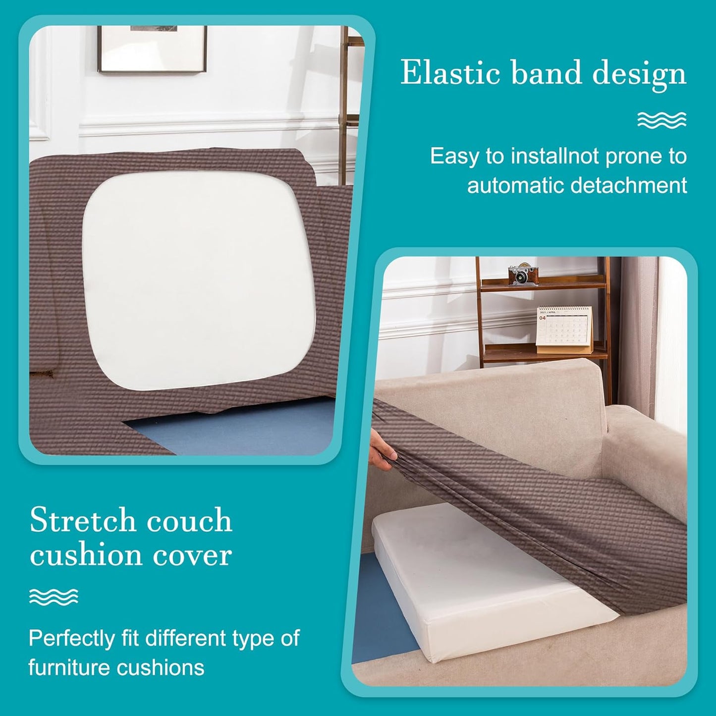 Skiennix 14-Piece Stretch Patio Cushion Covers - Washable Outdoor Sofa Slipcovers in Camel