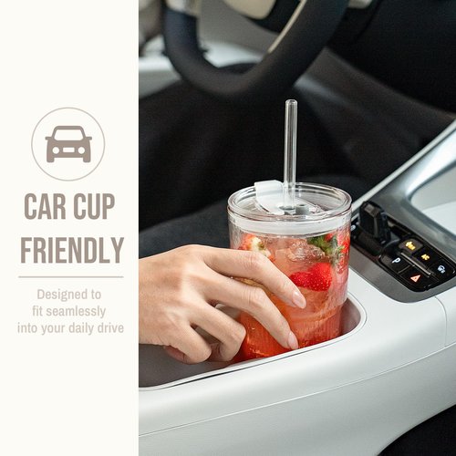 20oz Glass Tumblers with Lids and Straws, Set of 4 - Stylish Ribbed Design Drinking Glasses for Iced Coffee Cups, Juice, Smoothies, Cold Beverages, Includes Cleaning Brush, Durable Glassware